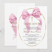 Elegante Roze Strik Gouden Meisje Inwijding  Kaart (Voorkant / Achterkant)