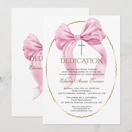 Elegante Roze Strik Gouden Meisje Inwijding  Kaart (Voorkant / Achterkant)