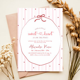 Elegante Roze Strik Hart Liefje Baby Shower Kaart