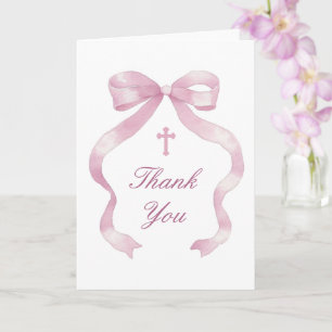 Elegante Roze Strik Heilige Kruis Religieus Dank J Kaart