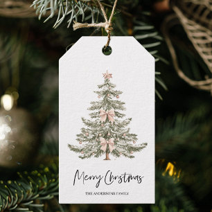 Elegante Roze Strik Kerstboom Cadeaulabel