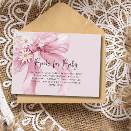 Elegante Roze Strik Madeliefje Baby Shower Boeken  Informatiekaartje