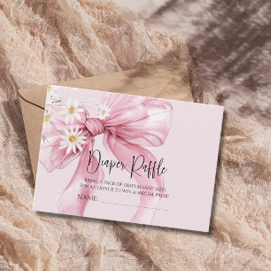 Elegante Roze Strik Madeliefje Baby Shower Luier R Informatiekaartje