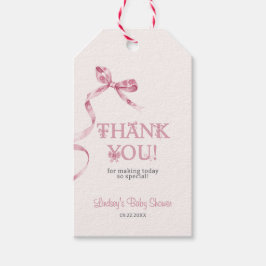 Elegante Roze Strik Meisje Baby Shower Bedankt Cadeaulabel