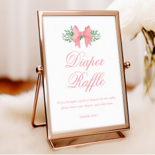 Elegante Roze Strik Meisje Baby Shower Luier Raffl Poster