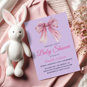 Elegante Roze Strik Meisje Baby Shower - Modern &  Kaart