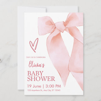 Elegante Roze Strik Meisje Baby Shower Uitnodiging