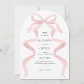 Elegante Roze Strik Monogram Boog Bruiloft Kaart (Voorkant)