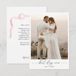 Elegante Roze Strik Monogram Foto Bruiloft Bedankkaart