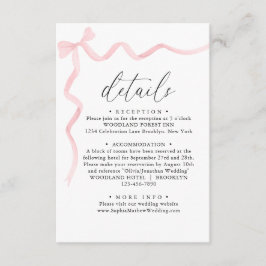 Elegante Roze Strik Monogram Huwelijksdetails Informatiekaartje