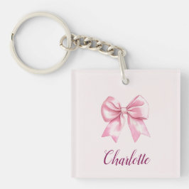 Elegante roze strik & naam | Gepersonaliseerde Sle Sleutelhanger