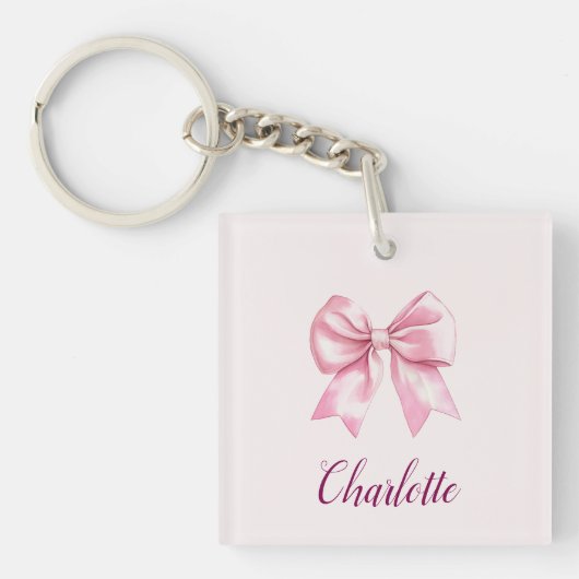 Elegante roze strik & naam | Gepersonaliseerde Sle Sleutelhanger (voorkant)