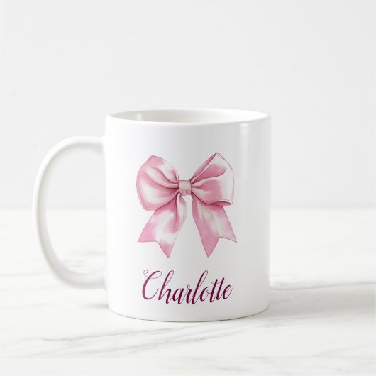 Elegante Roze Strik & Naam Koffiemok (Links)