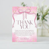 Elegante Roze Strik Nep Goud Glitter Bruids- Bedankkaart (Staand voorkant)