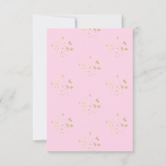 Elegante Roze Strik Nep Goud Glitter Bruids- Bedankkaart (Achterkant)