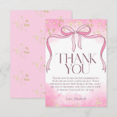 Elegante Roze Strik Nep Goud Glitter Bruids- Bedankkaart (Voorkant / Achterkant)