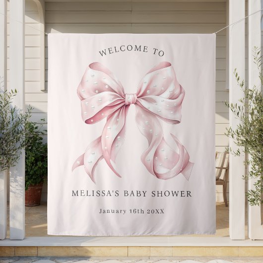 Elegante Roze Strik & Parels Baby Shower Tapijt Wandkleed