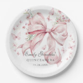 Elegante roze strik & parels Coquette Quinceañera Papieren Bordje (Voorkant)