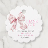 Elegante Roze strik & parels Dank u Bedankjes Labels (Voorkant)