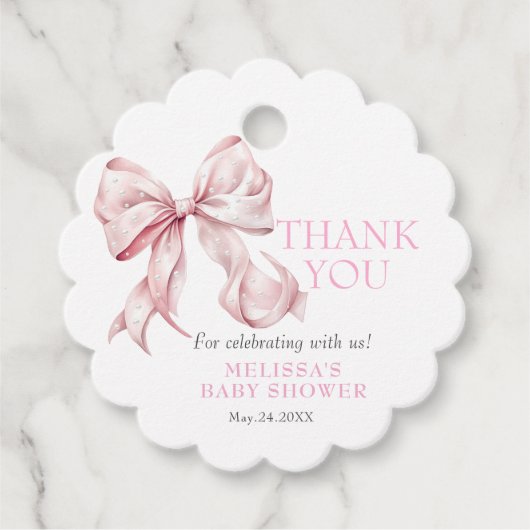 Elegante Roze strik & parels Dank u Bedankjes Labels (Voorkant)