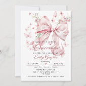 Elegante Roze Strik & Parels Quinceañera Uitnodigi Kaart (Voorkant)