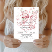 Elegante Roze Strik & Parels Quinceañera Uitnodigi Kaart