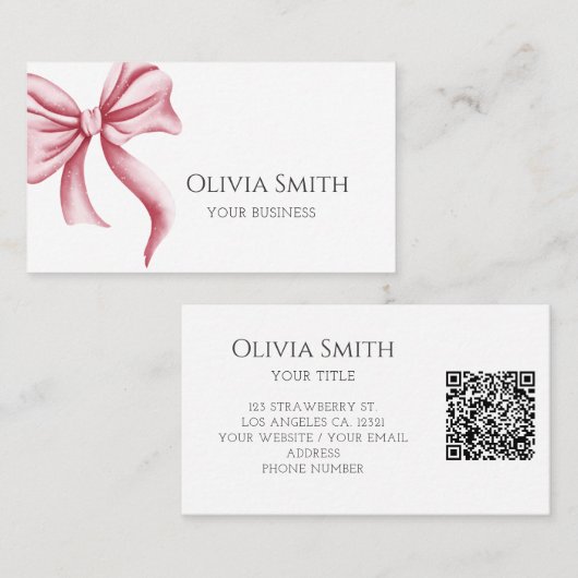 Elegante Roze Strik QR Code Visitekaartje (Voorkant / Achterkant)