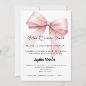 Elegante roze strik Quinceanera Kaart (Voorkant)