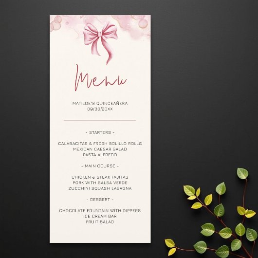 Elegante roze strik Quinceañera Menu