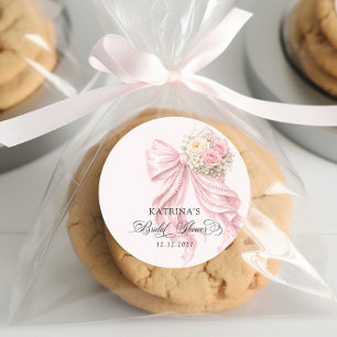 Elegante Roze Strik Romantische Bruiloftsborrel Ronde Sticker