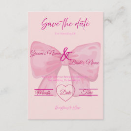 Elegante Roze Strik "Save the Date" Trouw Kaart