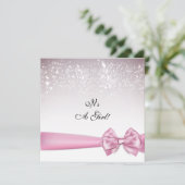 Elegante roze strik Sparkles Baby shower Kaart (Staand voorkant)