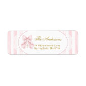Elegante roze strik strepen kant etiket (Voorkant)