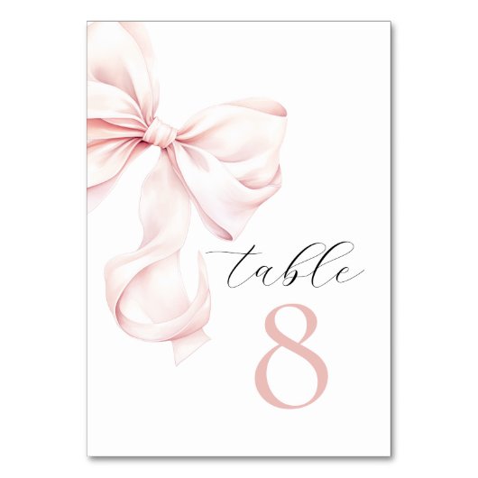 Elegante roze strik tafel nummers kaart (Voorkant)