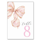 Elegante Roze Strik Tafel Nummers Kaart (Voorkant)