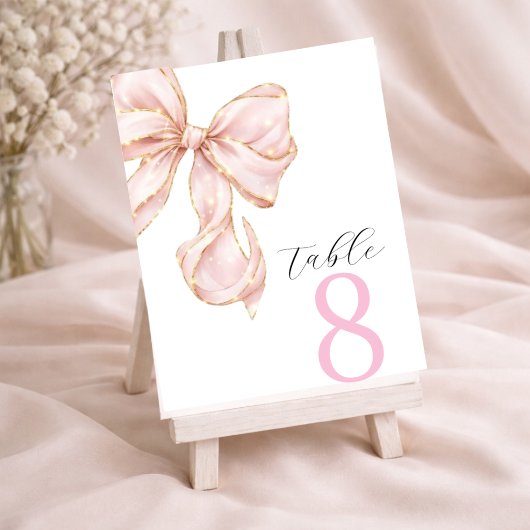 Elegante Roze Strik Tafel Nummers Kaart