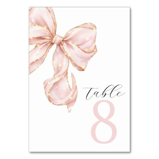 Elegante Roze Strik Tafel Nummers Kaart (Achterkant)