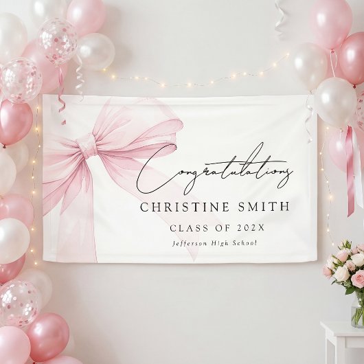Elegante Roze Strik Tekst Gefeliciteerd Banner