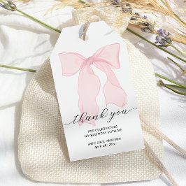 Elegante Roze Strik Verjaardag Cadeaulabel