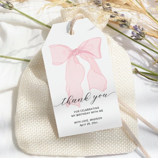 Elegante Roze Strik Verjaardag Cadeaulabel