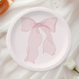 Elegante Roze Strik Verjaardag Papieren Bordje