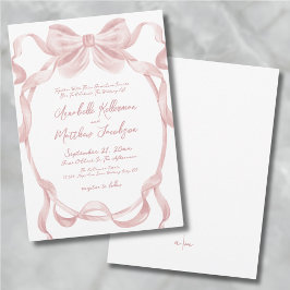 Elegante Roze Strik Whimsische Huwelijk Kaart