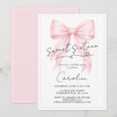 Elegante Roze Strik Zachte 16 Uitnodiging (Voorkant / Achterkant)