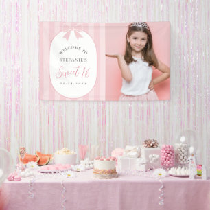 Elegante Roze Strik Zoete 16 Verjaardag Foto Welko Spandoek