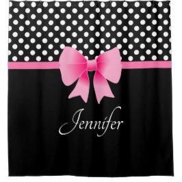 Elegante Roze Strik Zwart En Wit Patroon Douchegordijn