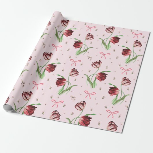 Elegante Roze Strikende Tulp Bloemmotief  Cadeaupapier (Uitgerold)