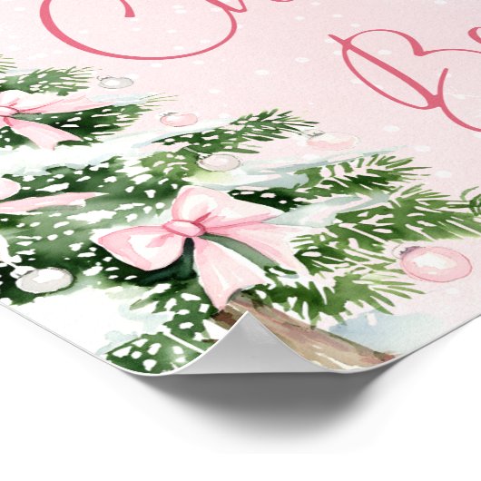 Elegante roze strikjes kerstboom chili bar poster (Hoek)