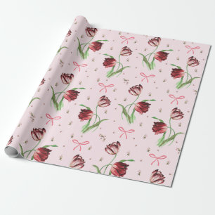 Elegante Roze Strikken Tulp Bloemmotief  Cadeaupapier