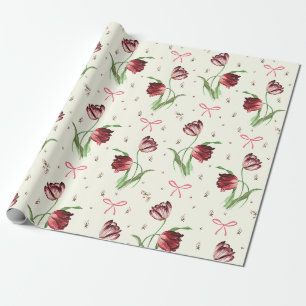 Elegante Roze Strikken Tulpen Bloemmotief Cadeaupapier