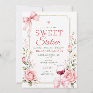 Elegante Roze Strikte Bloemige Sweet Sixteen Verja Kaart